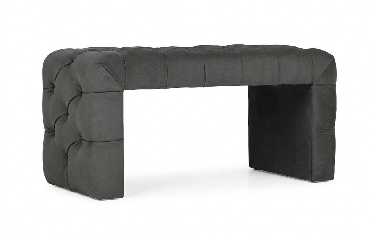 Greta bench in Sky Velvet 16 fabric, product photo on white background