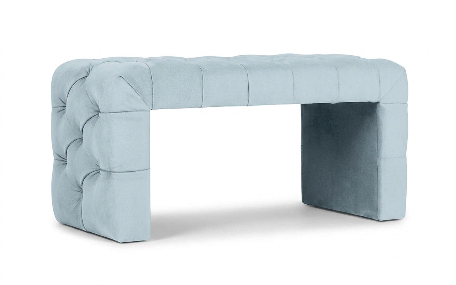 Greta bench in Sky Velvet 18 fabric, product photo on white background