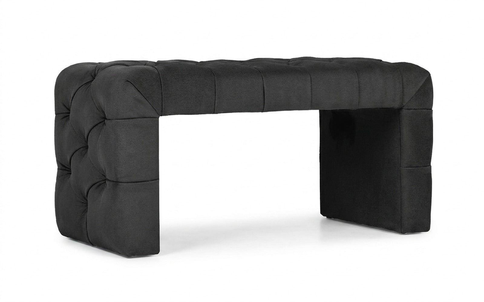 Greta bench in Sky Velvet 38 fabric, product photo on white background