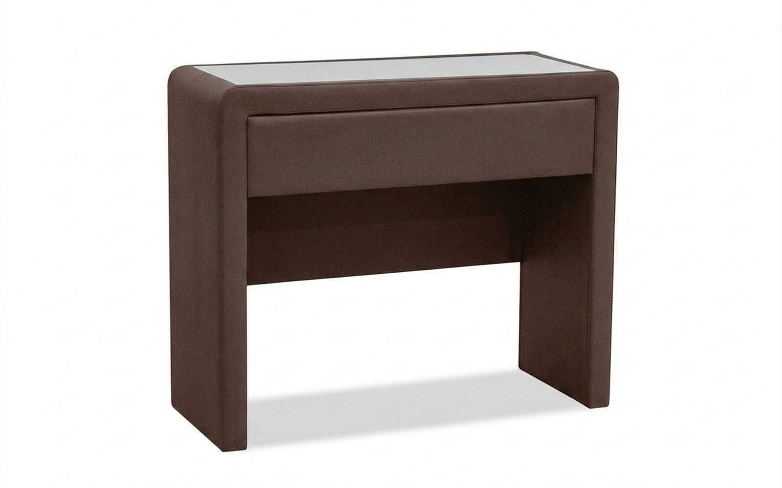 Orly dressing table in Casanova Chocolate fabric, product photo on white background