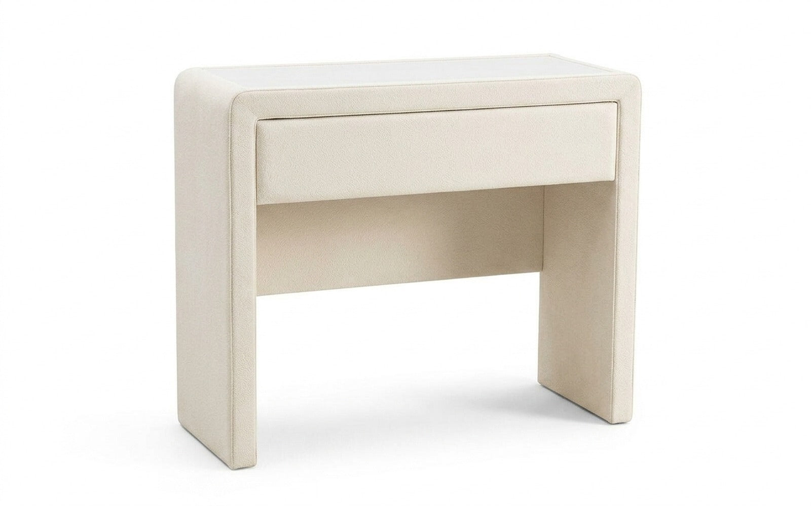 Orly dressing table in Prime White fabric, product photo on white background