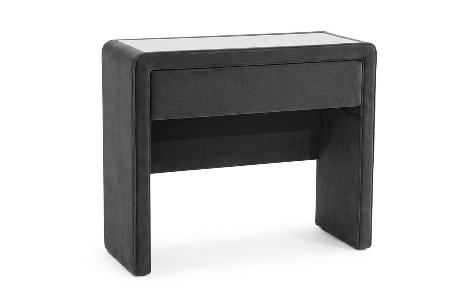 Orly dressing table in Sky Velvet 38 fabric, product photo on white background