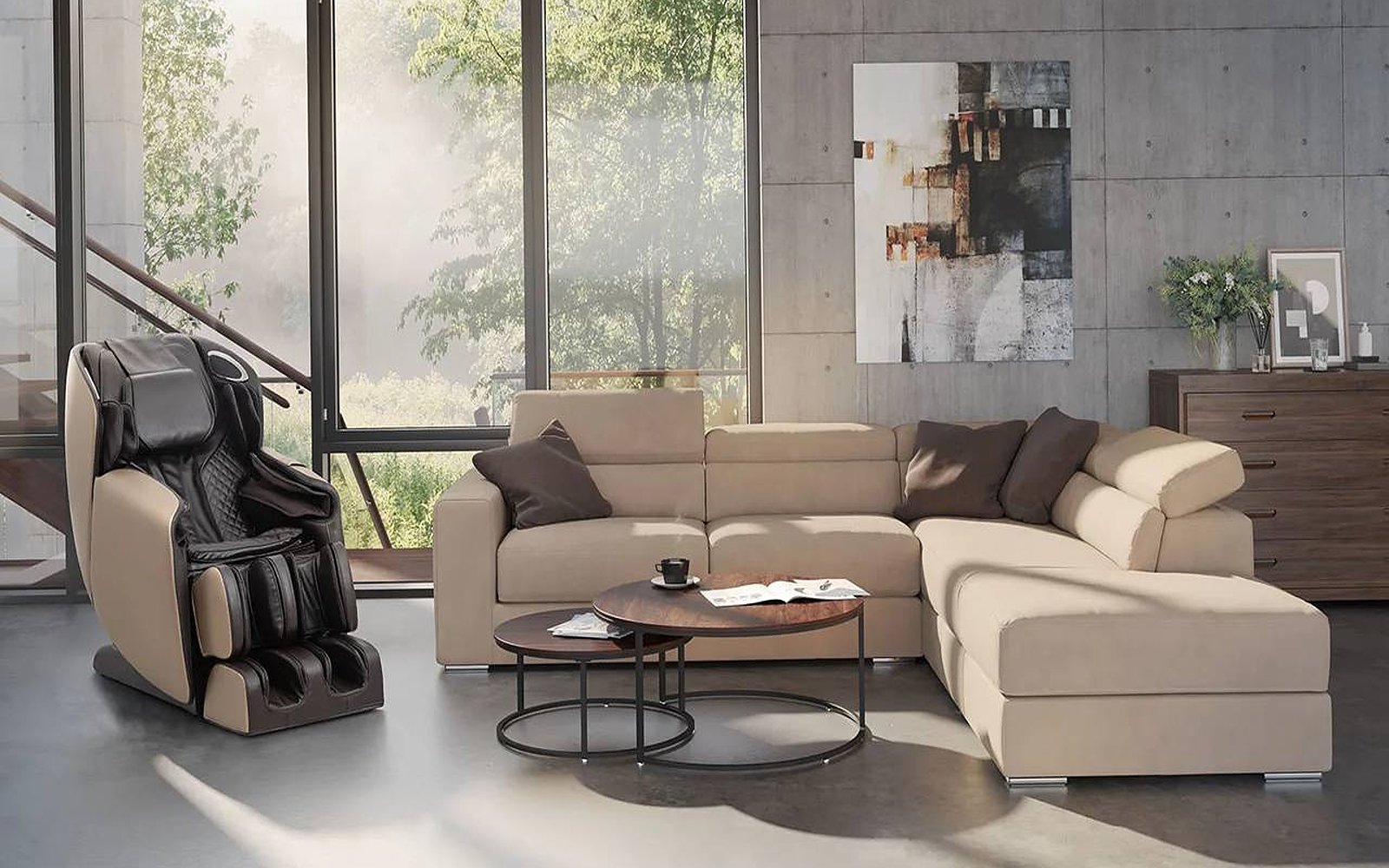 Jet S massage chair in a living room interior, view 1