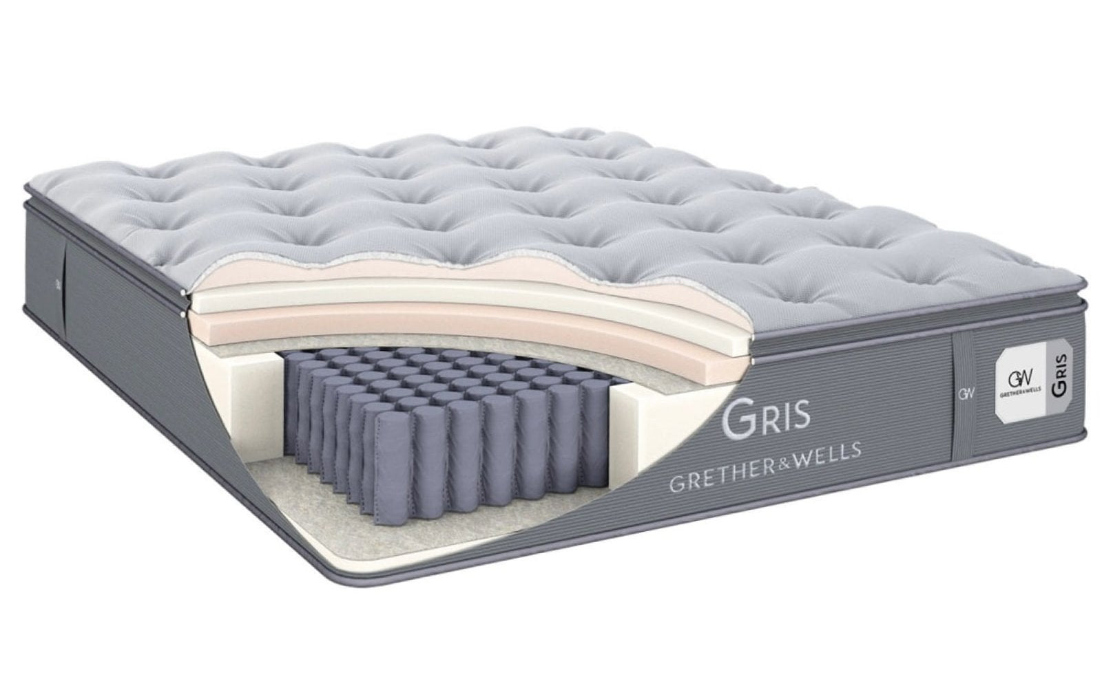 Grether & Wells Gris Imperial mattress, product photo on white background, view 1