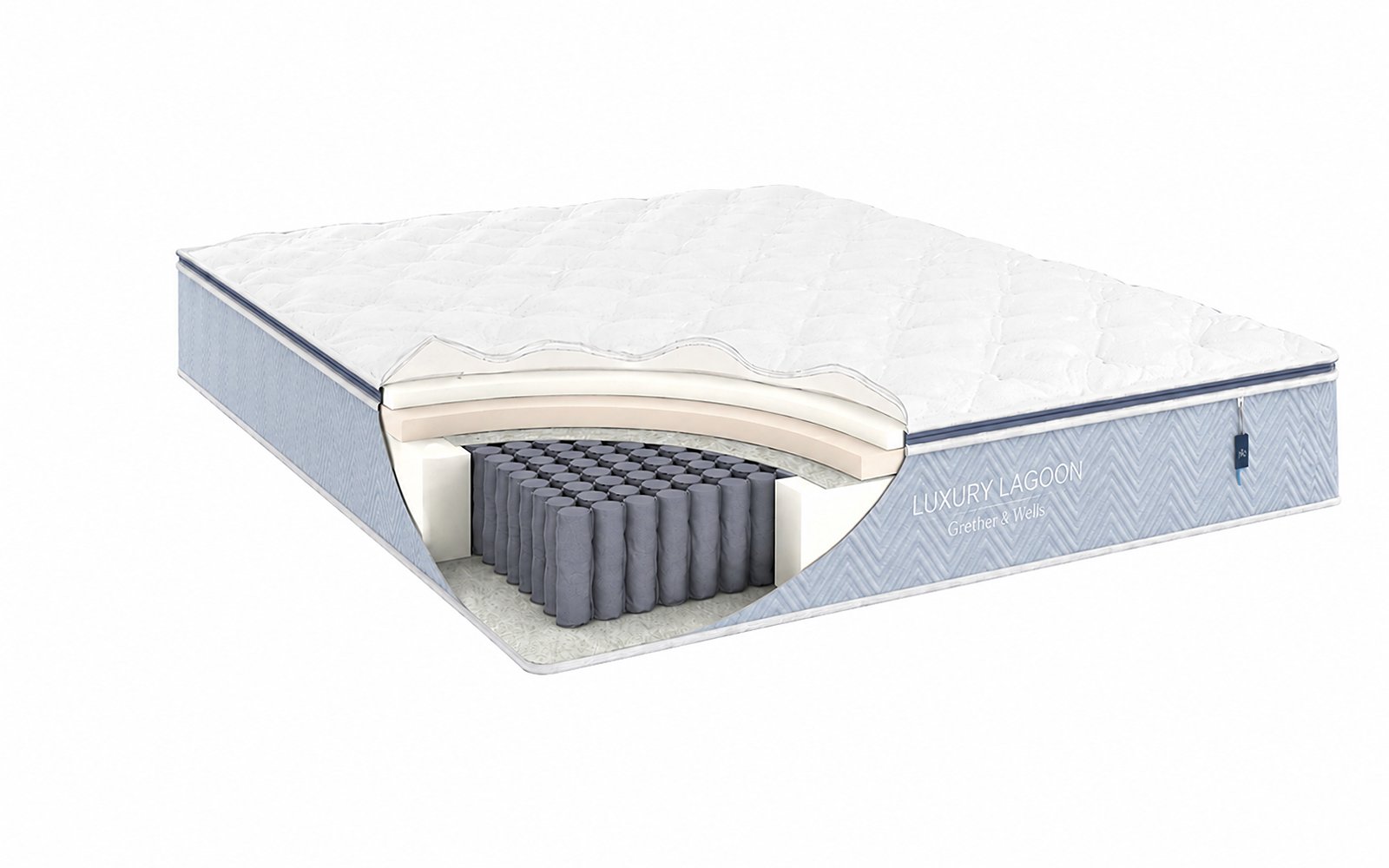 Grether & Wells Luxury Lagoon mattress, product photo on white background, view 1