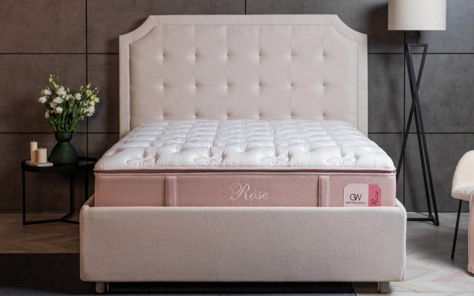Grether & Wells Rose Imperial mattress in a bedroom interior, view 1