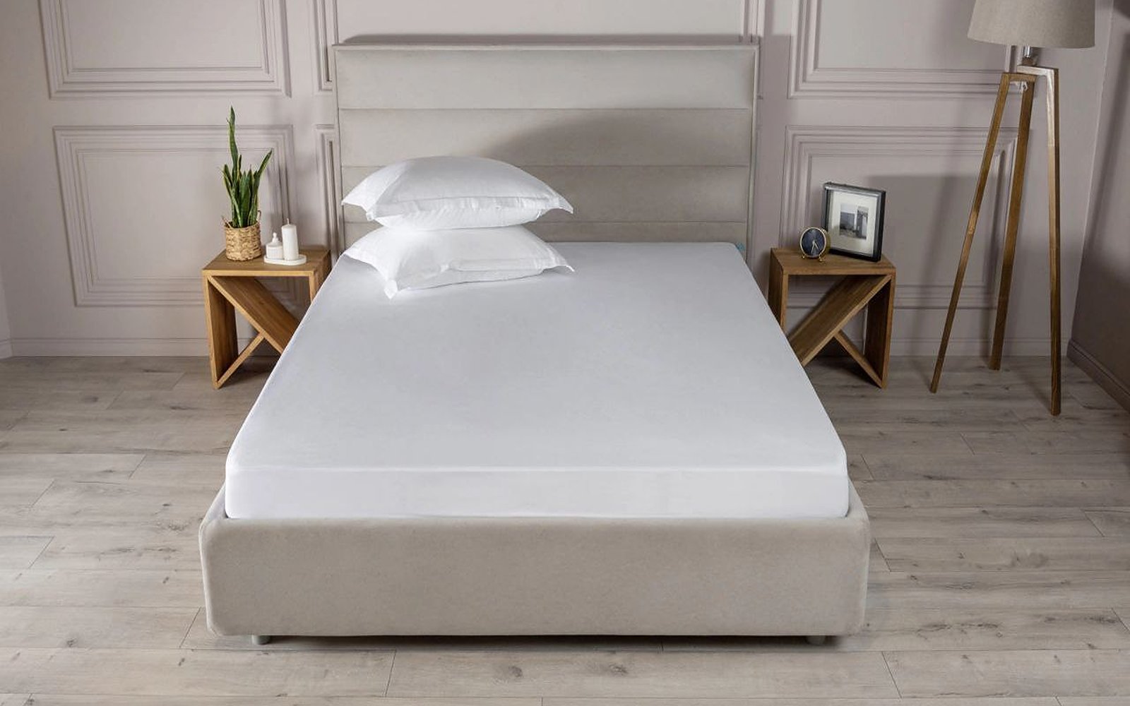 Simple mattress protector in a bedroom interior, view 2
