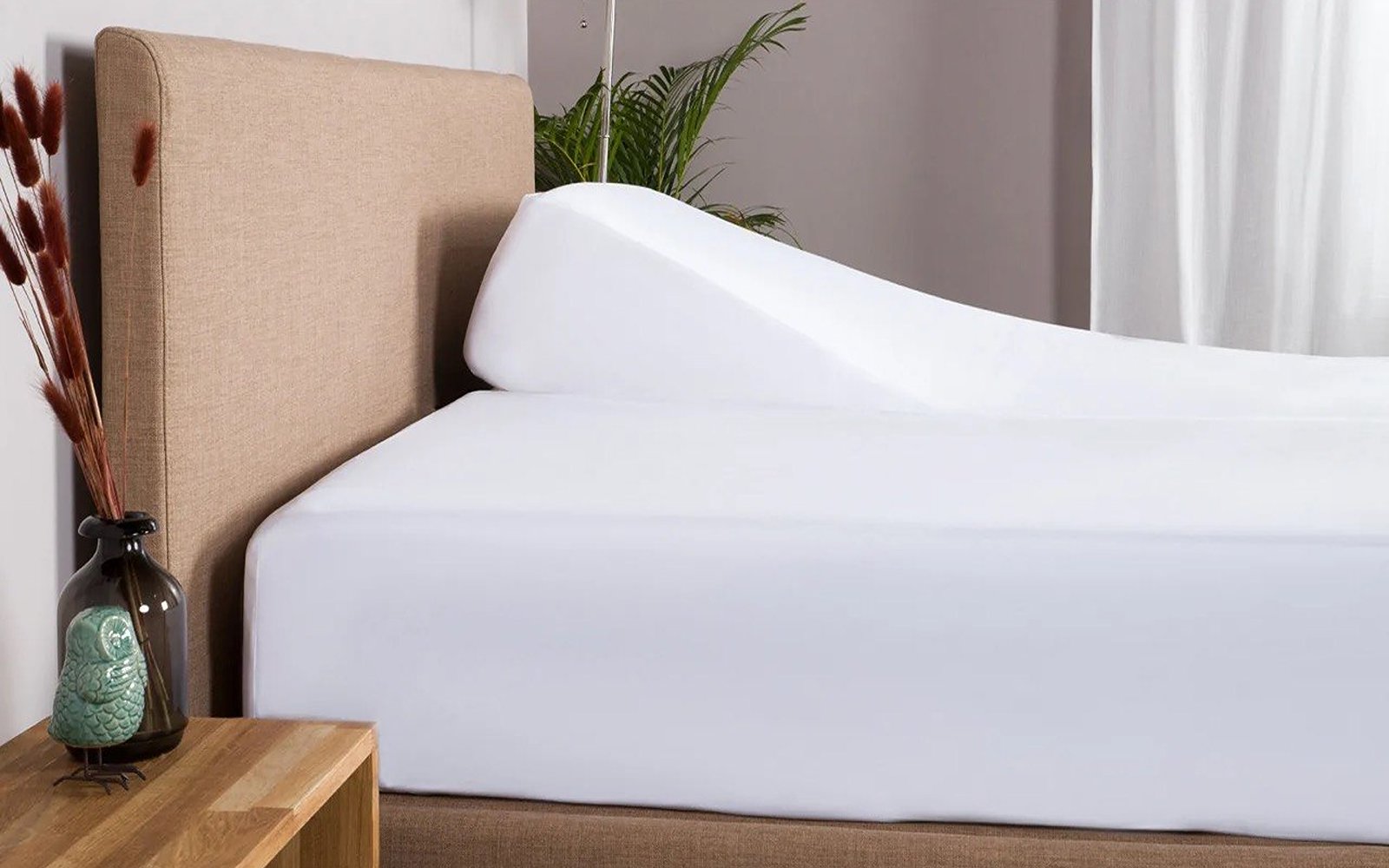 Tencel Butterfly mattress protector in a bedroom interior, view 1