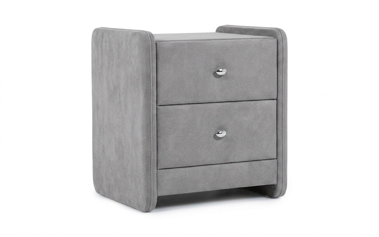 Classic 2 nightstand in Prime Grey fabric, product photo on white background