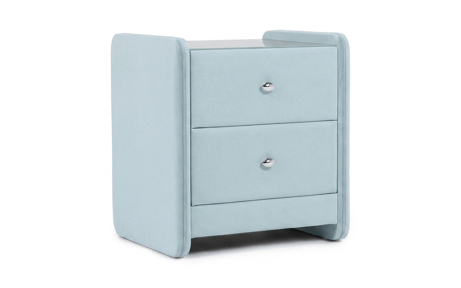 Classic 2 nightstand in Sky Velvet 18 fabric, product photo on white background