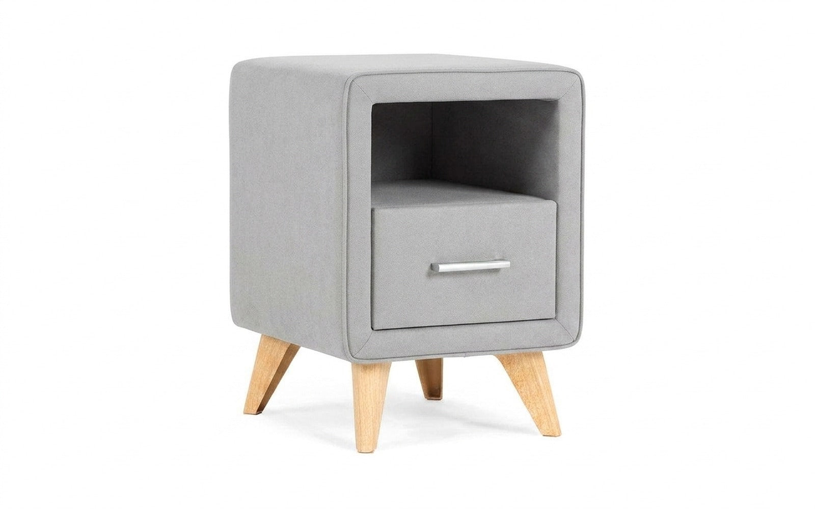 Leda nightstand in Prime Grey fabric, product photo on white background