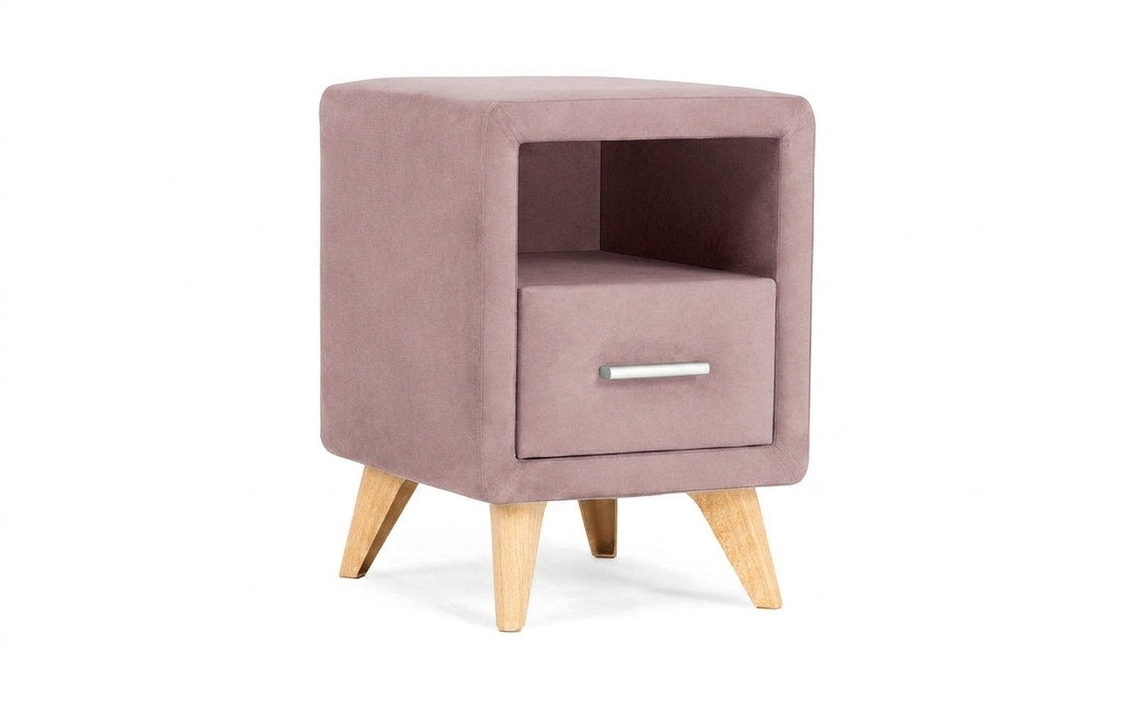 Leda nightstand in Sky Velvet 01 fabric, product photo on white background