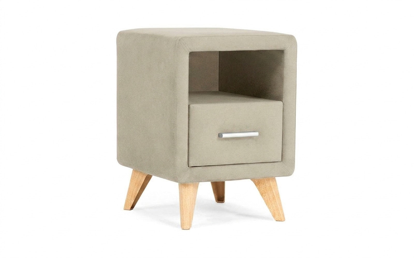 Leda nightstand in Sky Velvet 03 fabric, product photo on white background