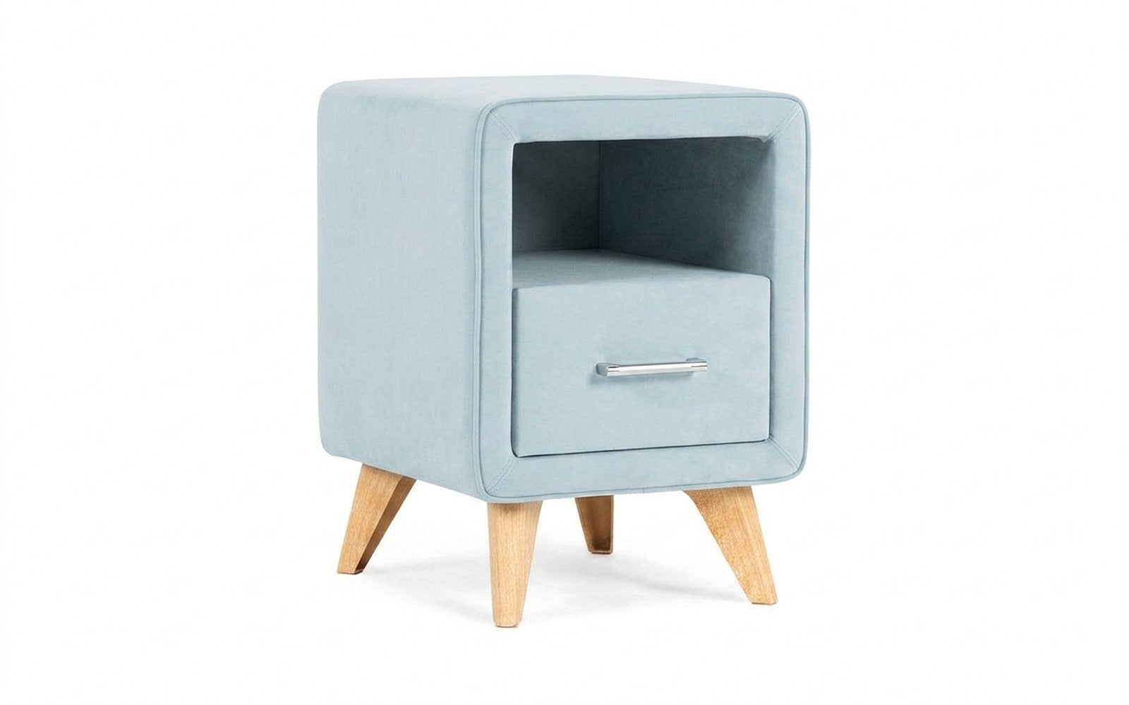 Leda nightstand in Sky Velvet 18 fabric, product photo on white background
