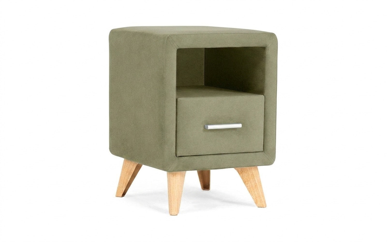 Leda nightstand in Sky Velvet 251 fabric, product photo on white background