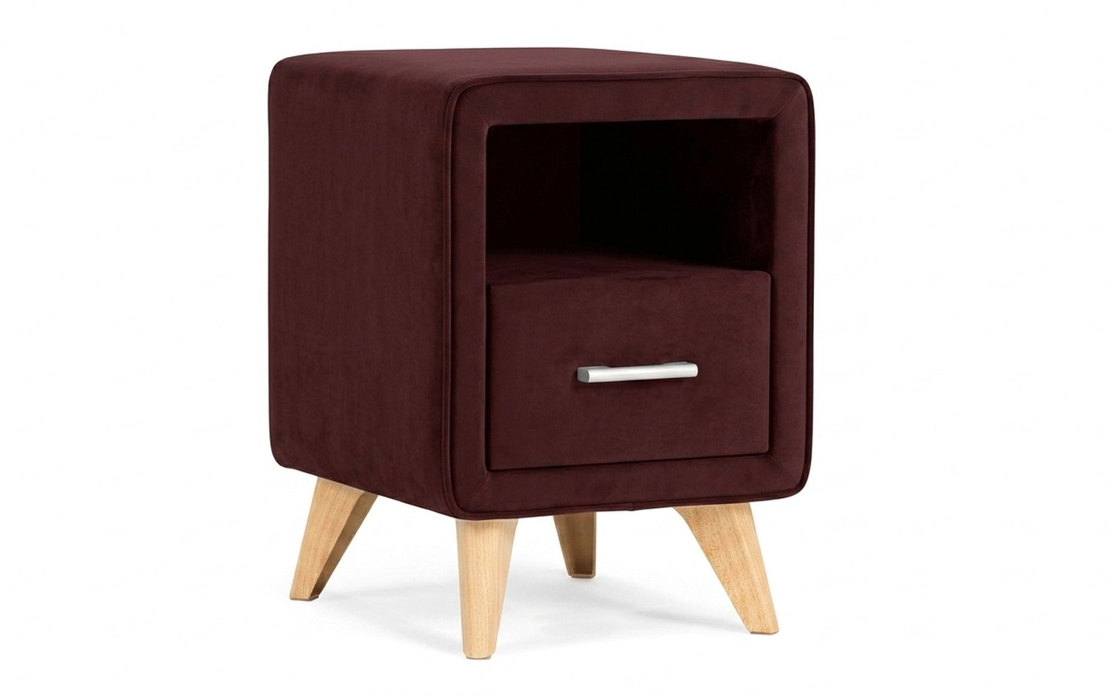 Leda nightstand in Sky Velvet 32 fabric, product photo on white background