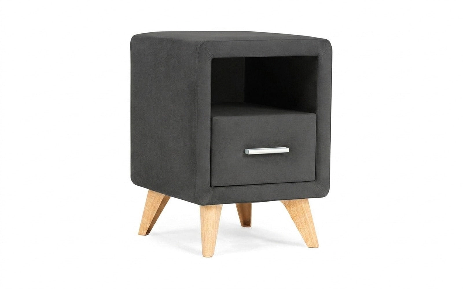 Leda nightstand in Sky Velvet 38 fabric, product photo on white background