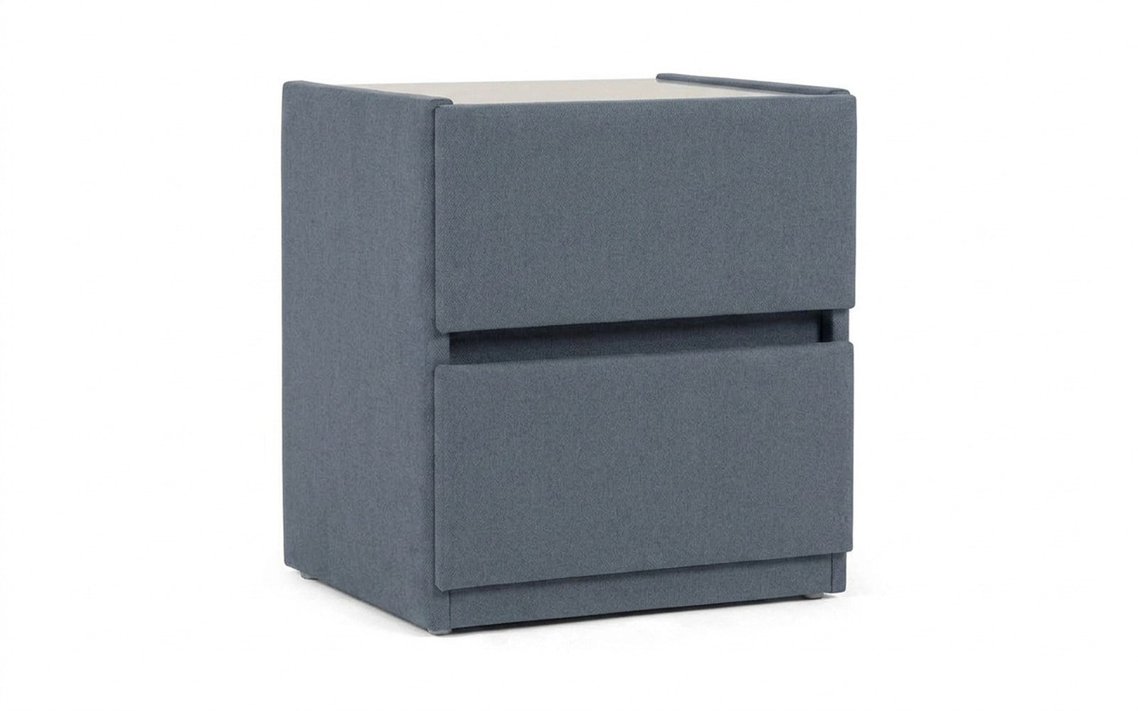 Oscar nightstand in Prime Blue fabric, product photo on white background
