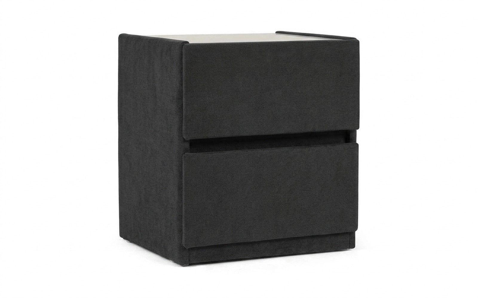 Oscar nightstand in Sky Velvet 38 fabric, product photo on white background