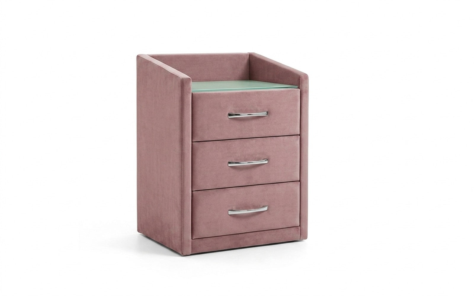 Teffi nightstand in Sky Velvet 01 fabric, product photo on white background