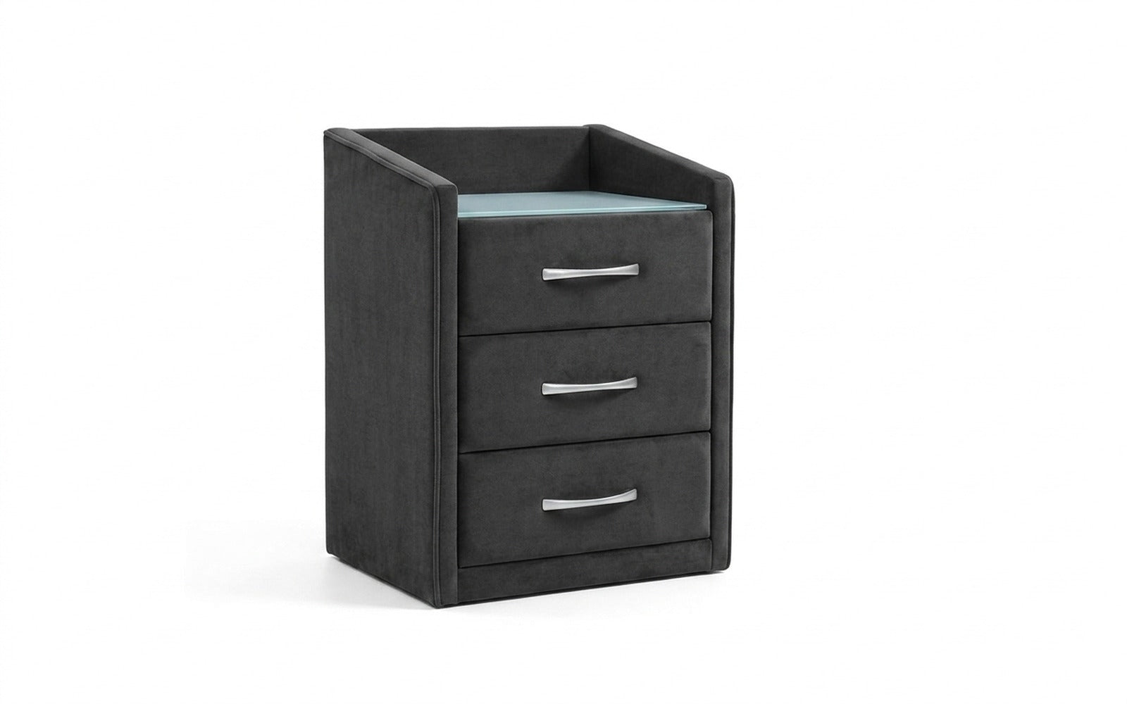 Teffi nightstand in Sky Velvet 38 fabric, product photo on white background