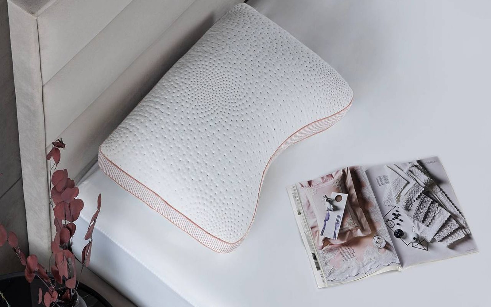 Grether & Wells Rose pillow in a bedroom interior, view 2