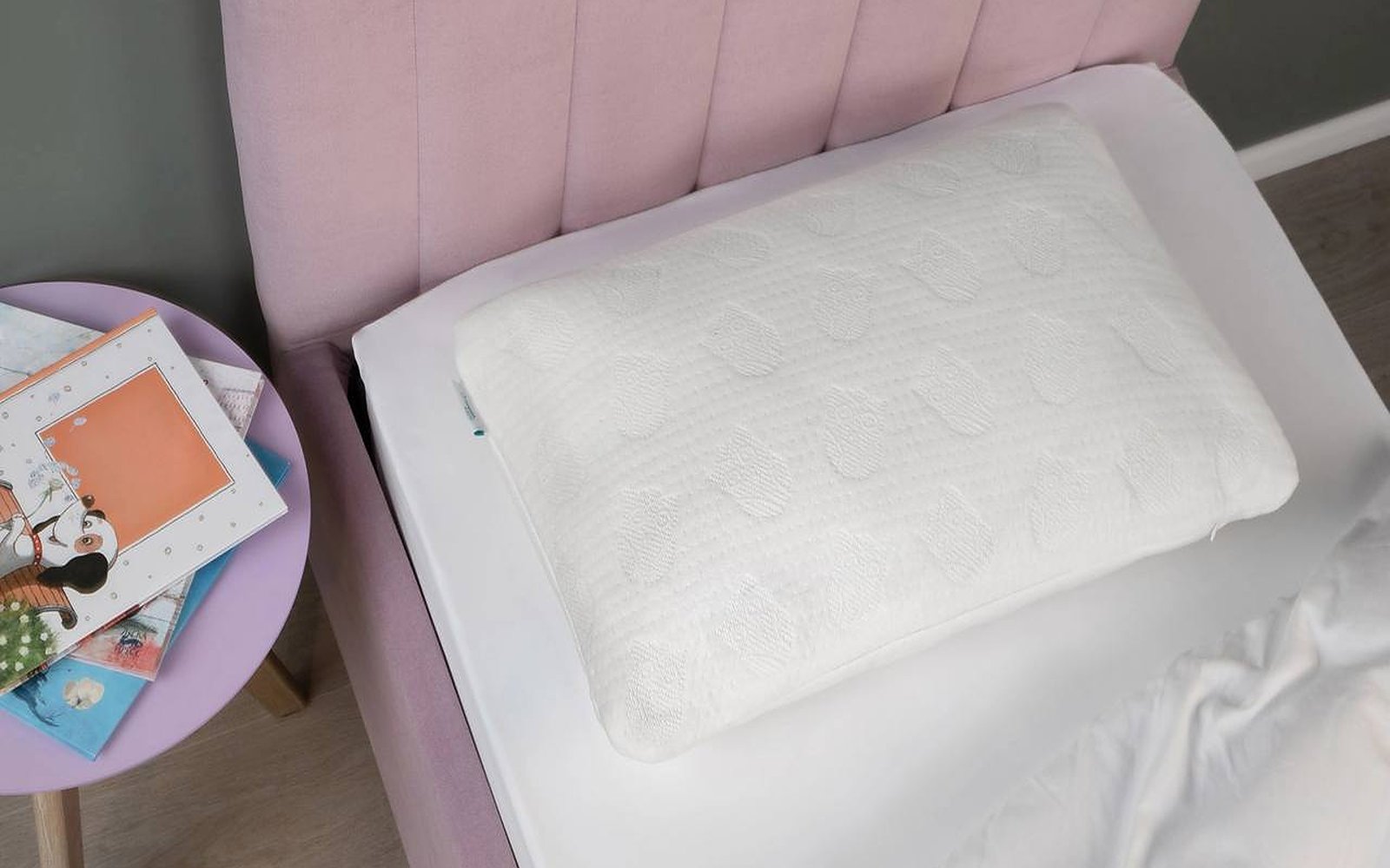 Teen pillow in a bedroom interior, view 1