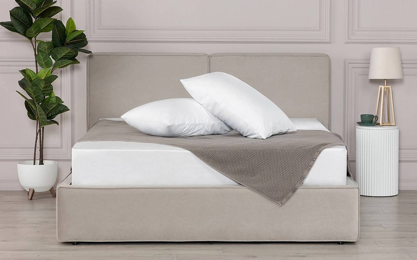 Simple pillow protector in a bedroom interior, view 1