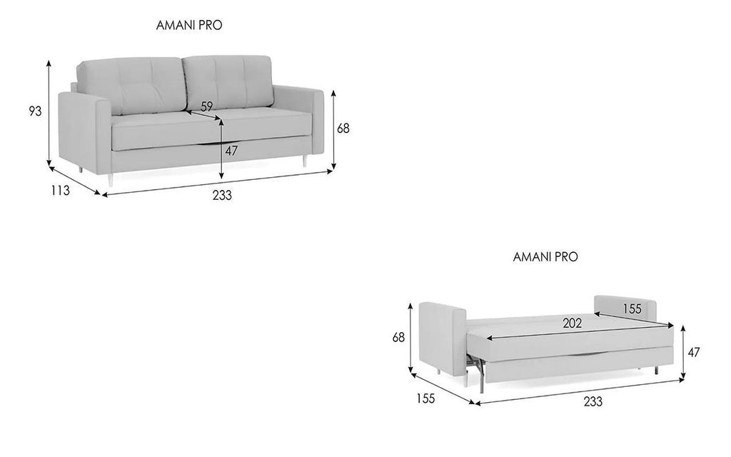 Amani Pro sofa bed, product photo on white background, view 1