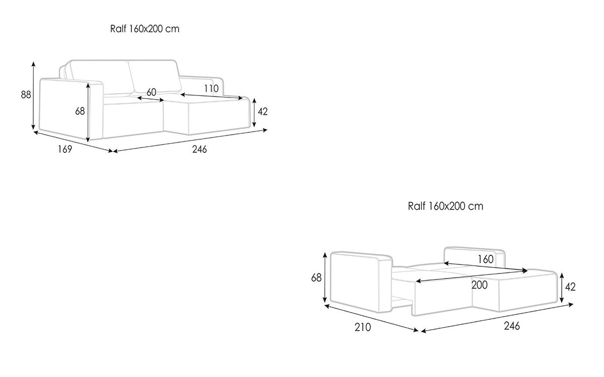 Ralf sofa bed, product photo on white background, view 1