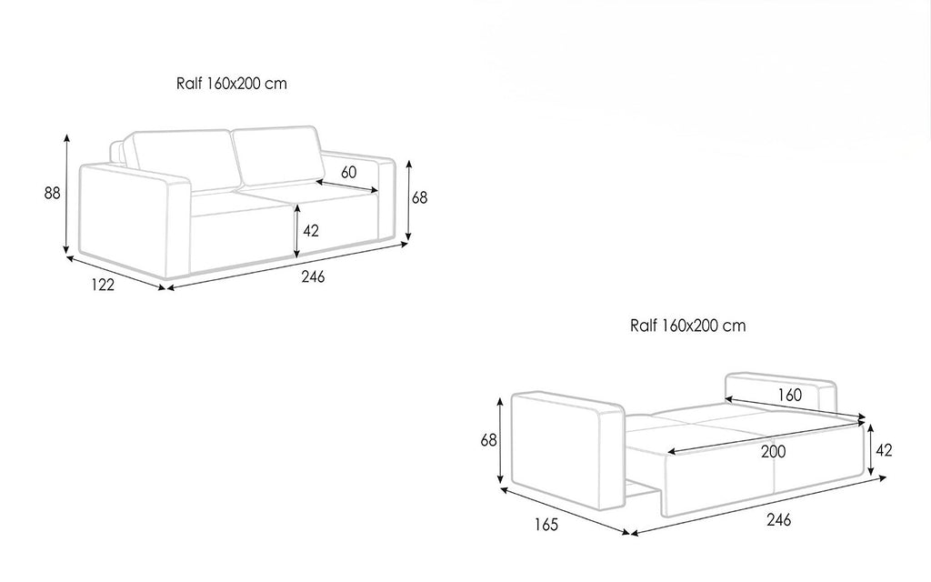 Ralf sofa bed, product photo on white background, view 2